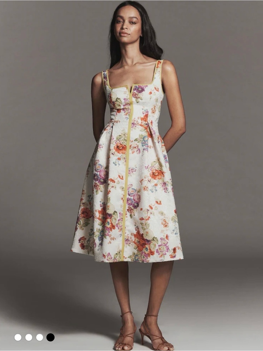 Maeve White Floral Midi Dress with Yellow Trim NWT Anthropologie